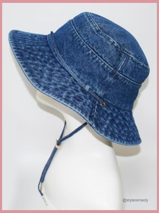 Wide Brim Bucket Sun Hat UPF 50+ Packable Cotton Denim Fishing Cap